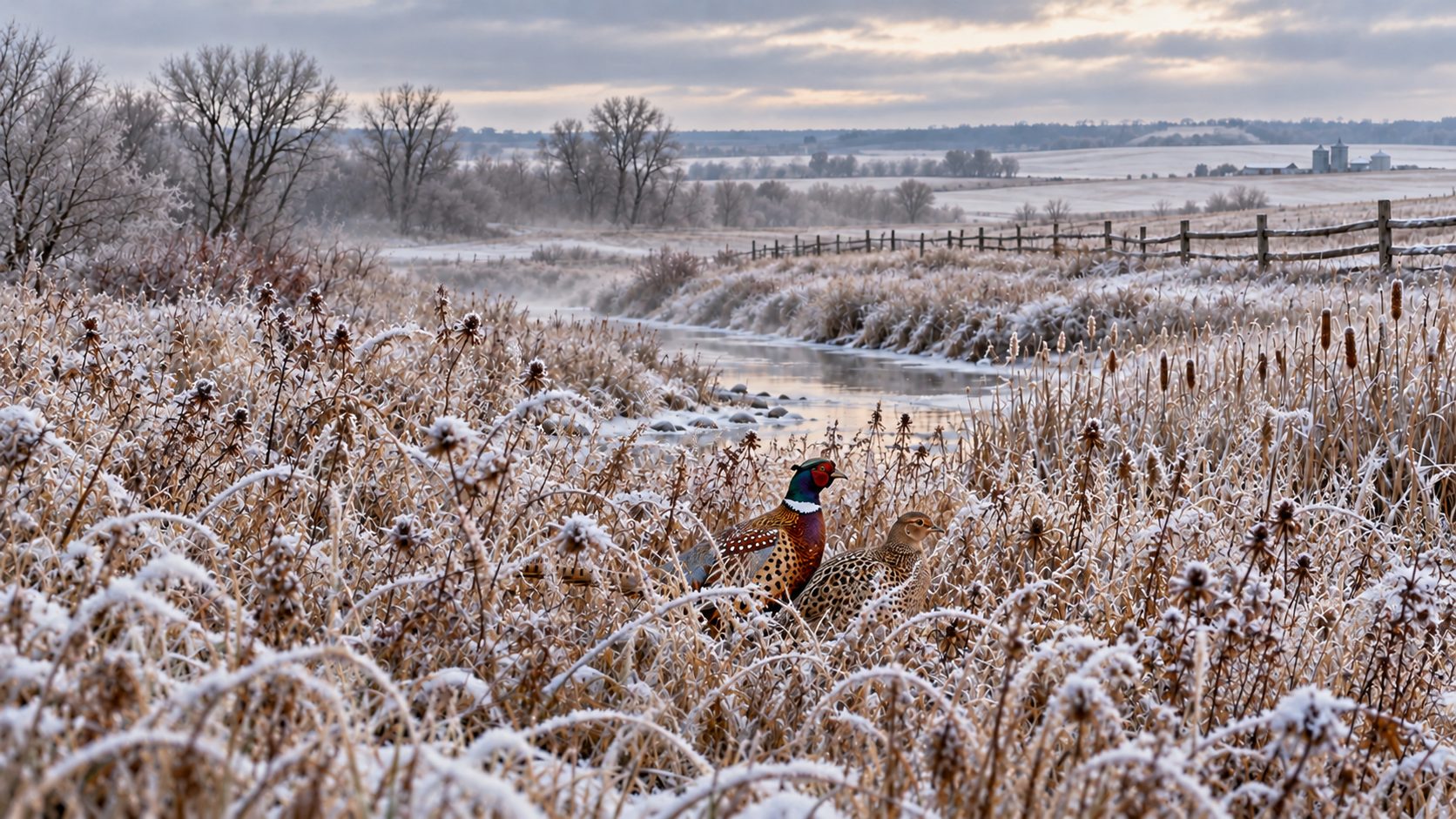 Pheasants in winter cover: Conservation & Banded Bird Fund